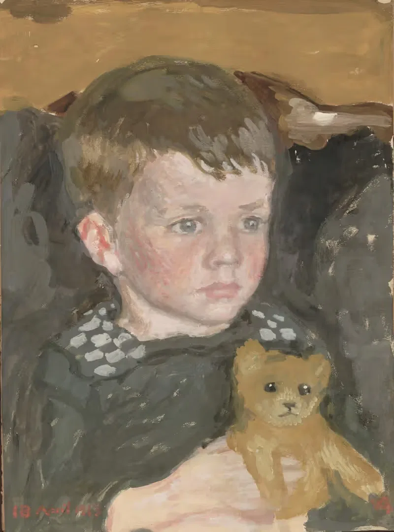 Маленький мальчик с его плюшевым медведем. by Вальдемар Андерсен, 1913 — digital art print download
