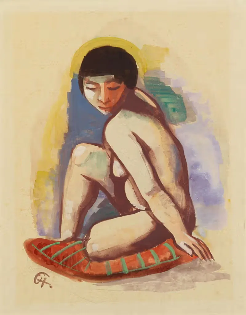 Сидящая девушка, обнаженная by Карл Хофер, 1929 — digital art print download