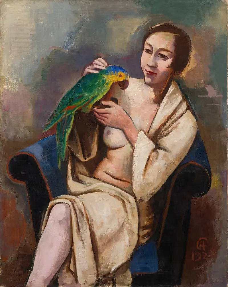Woman with Parrot by Карл Хофер, 1928 — digital art print download