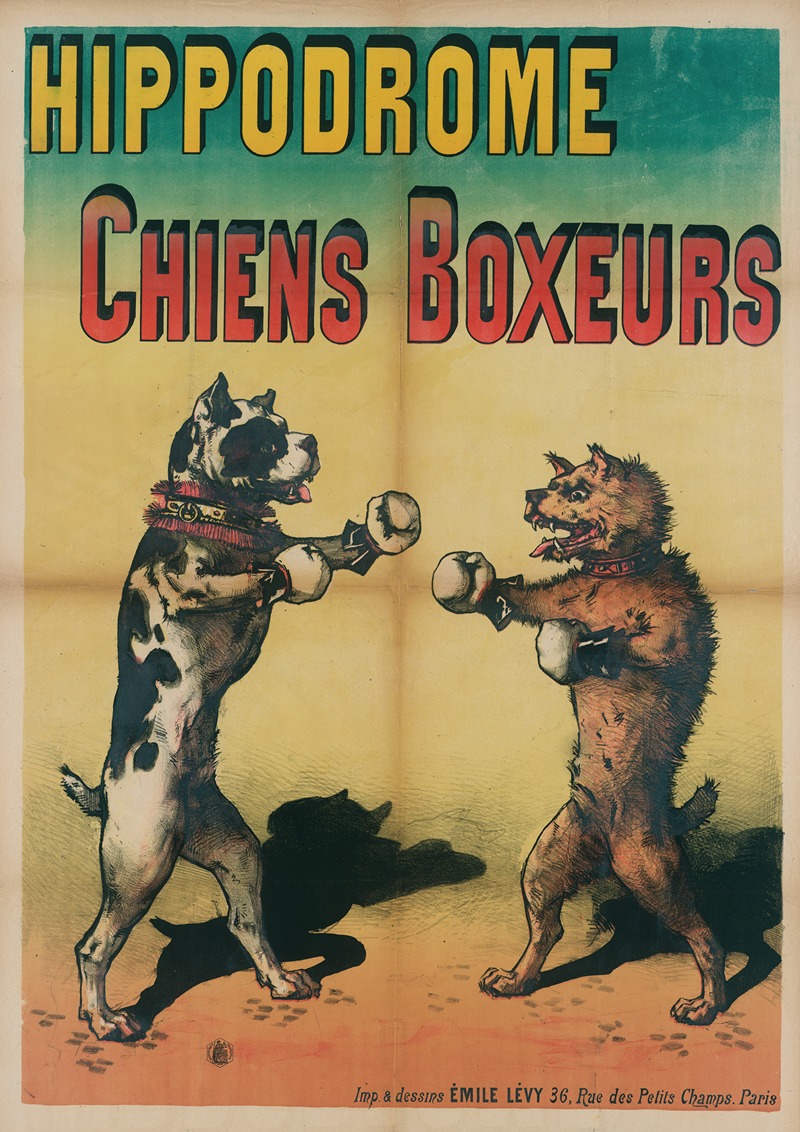 Hippodrome Chiens Boxeurs by Imp. Emile Lévy, 1891 — digital art print download
