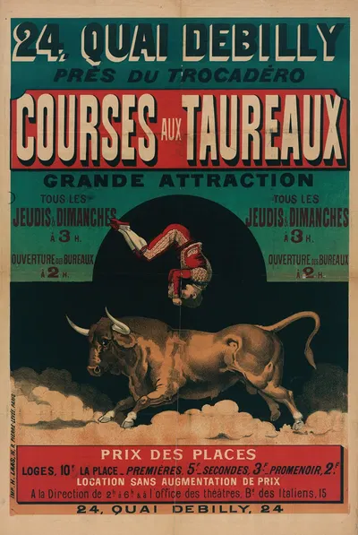 24, Quai Debilly Pres Du Trocadero Courses Aux Taureaux Grande Attraction by Imp. H. Laas, 1880-1900 — digital art print…