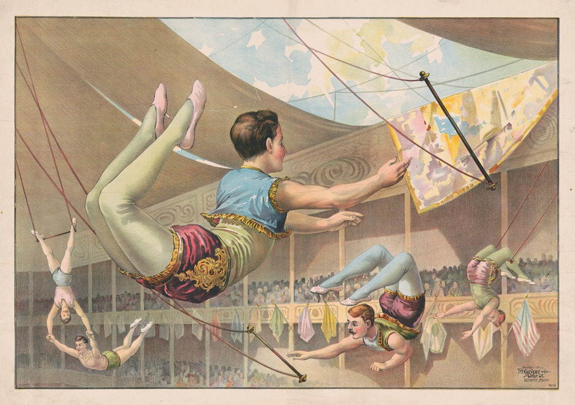 Five male acrobats performing at a circus by Кэлверт Литографическая Компания, 1890 — digital art print download