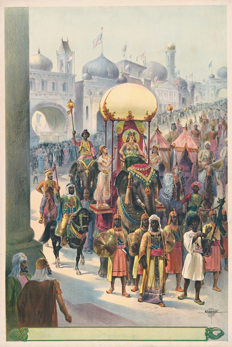 Indian parade with queen riding elephant by Курьер Лито. Ко., 1900 — digital art print download