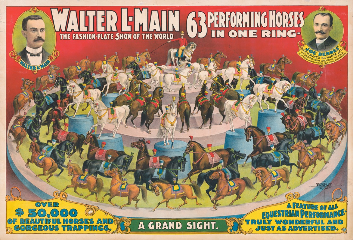 Walter L-Main – 63 Performing horses in one ring by Курьер Лито. Ко., 1899 — digital art print download