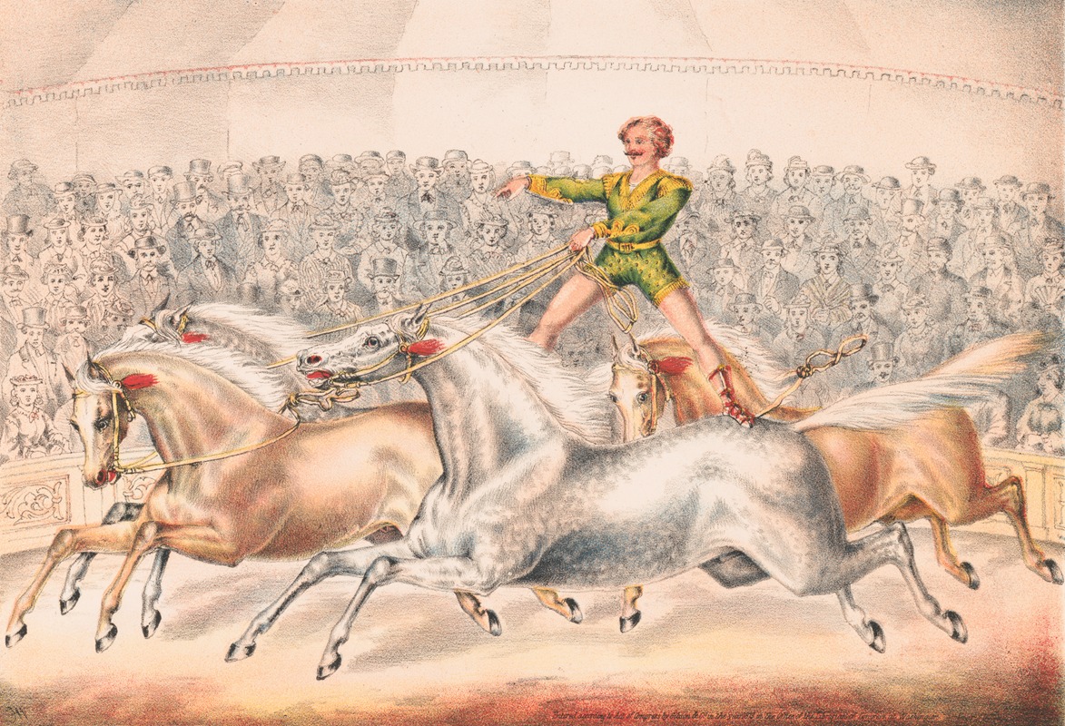 Circus performer riding two horses at once by Гибсон и Ко. Лит, 1873 — digital art print download