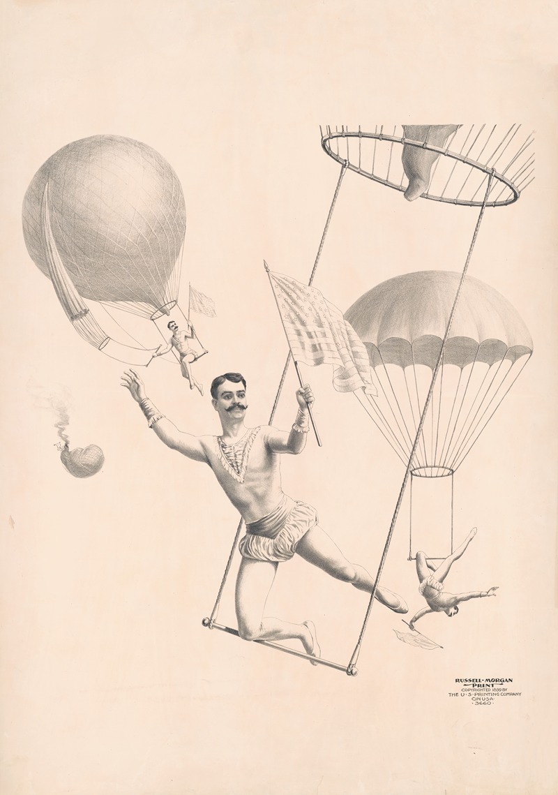 Trapeze artists flying from balloons by Рассел, Морган и Ко, 1899 — digital art print download