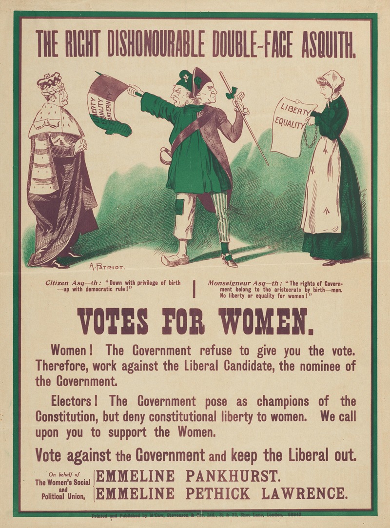 The Right Dishonorable Double-Face Asquith Votes for Women — Anonymous