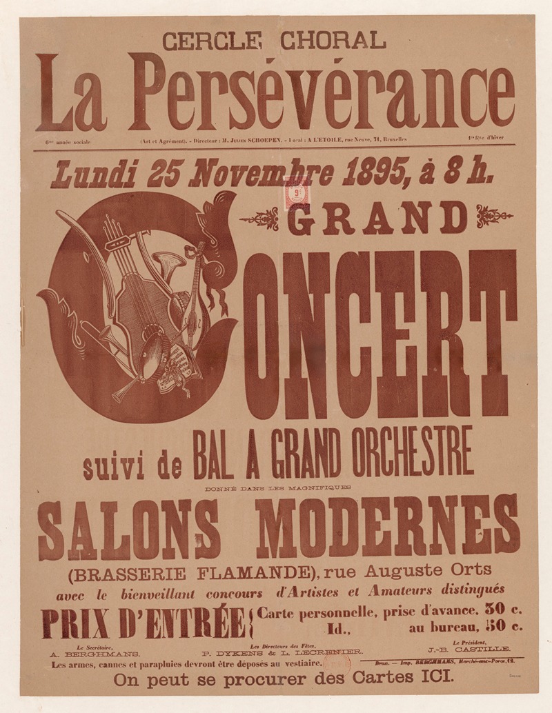 Cercle choral, La Persévérance by Imp. Berghmans, 1895 — digital art print download