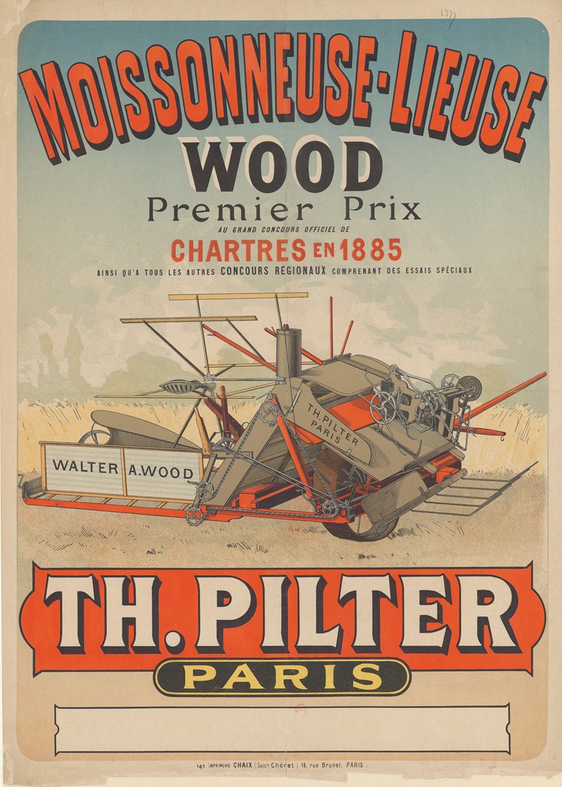 Moissonneuse-lieuse Wood … Th. Pilter, Paris by Imp. Chaix, 1886 — digital art print download