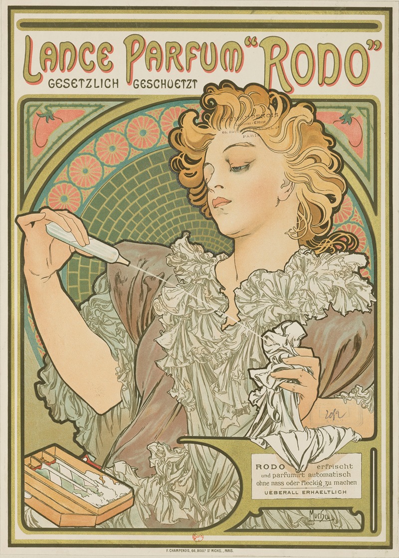 Lance parfum 'Rodo' gesetzlich geschvetz by Альфонс Муха, 1896 — digital art print download