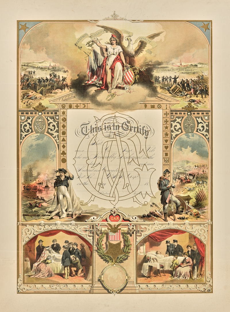 GAR membership certificate. by Linder & Schumacher, 1874 — digital art print download