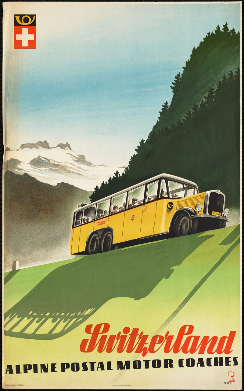 Switzerland. Alpine postal motor coaches by Аноним — digital art print download