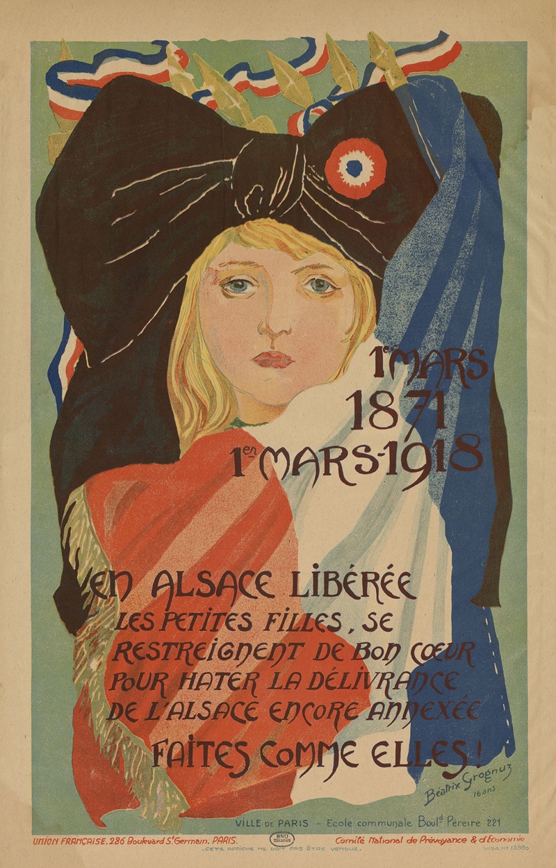 1er mars 1871-1er mars 1918 by Béatrix Grognuz, 1916 — digital art print download