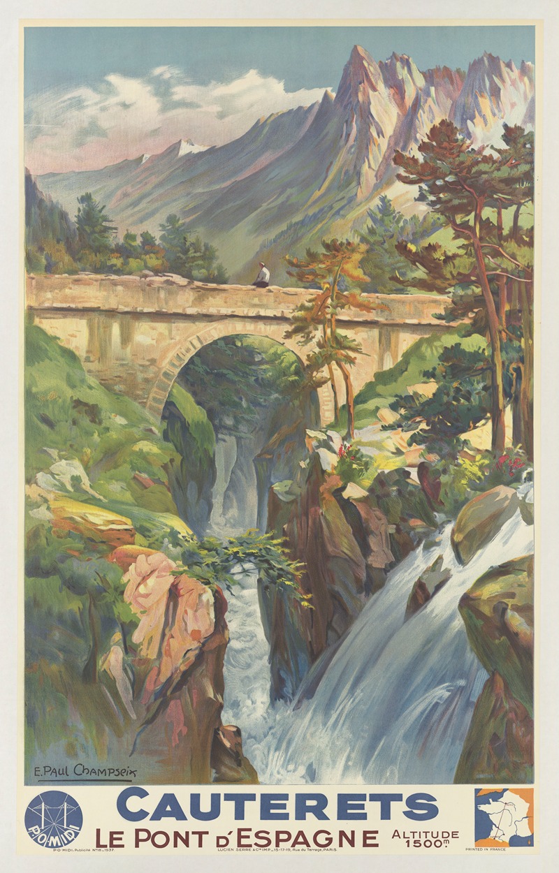 Cauterets – le Pont d'Espagne by E. Paul Champseix, 1937 — digital art print download