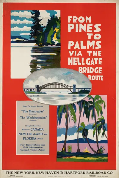 From pines to palms via the Hellgate Bridge route by Джон Хелд-младший, 1924 — digital art print download