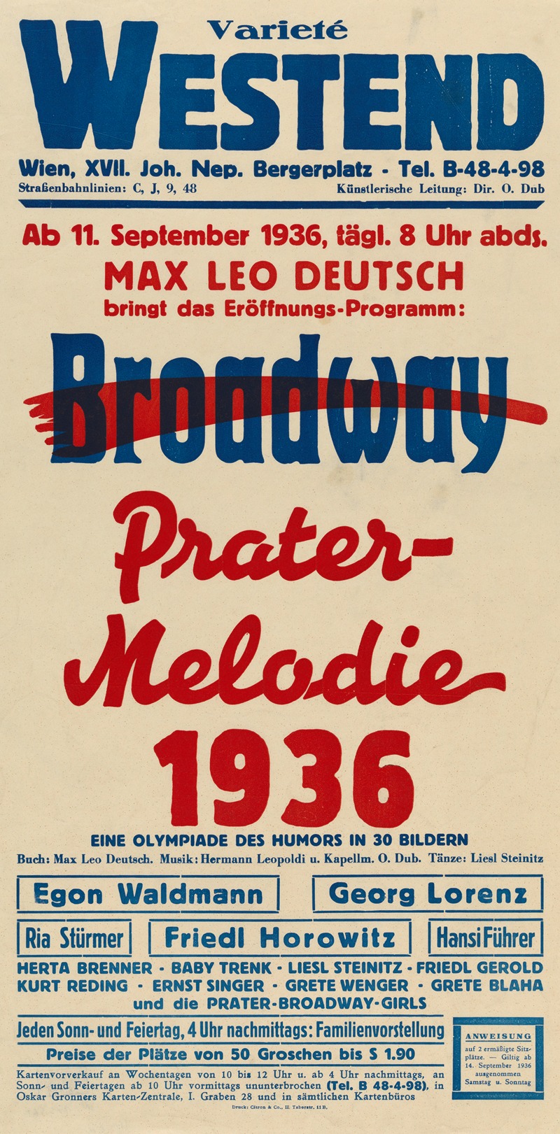 Varieté Westend – Broadway Prater-Melodie, 1936 — Citron & Co.