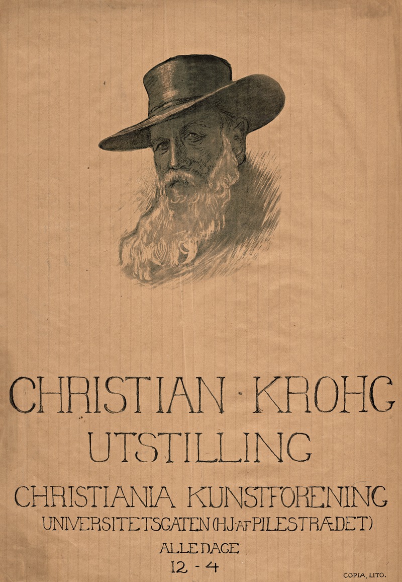 Christian Krohg; utstilling by Copia, lito, 1920 — digital art print download