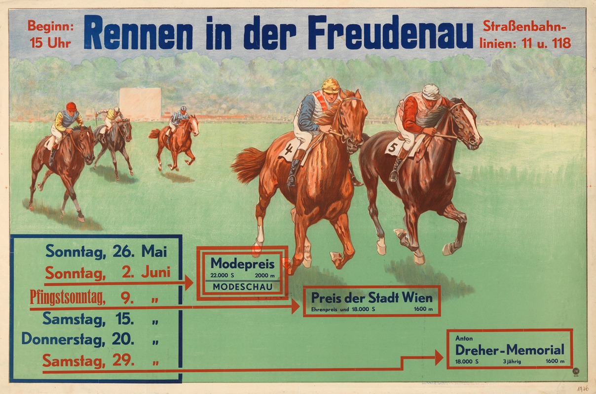 Rennen in der Freudenau by Дж. Вайнер, 1946 — digital art print download