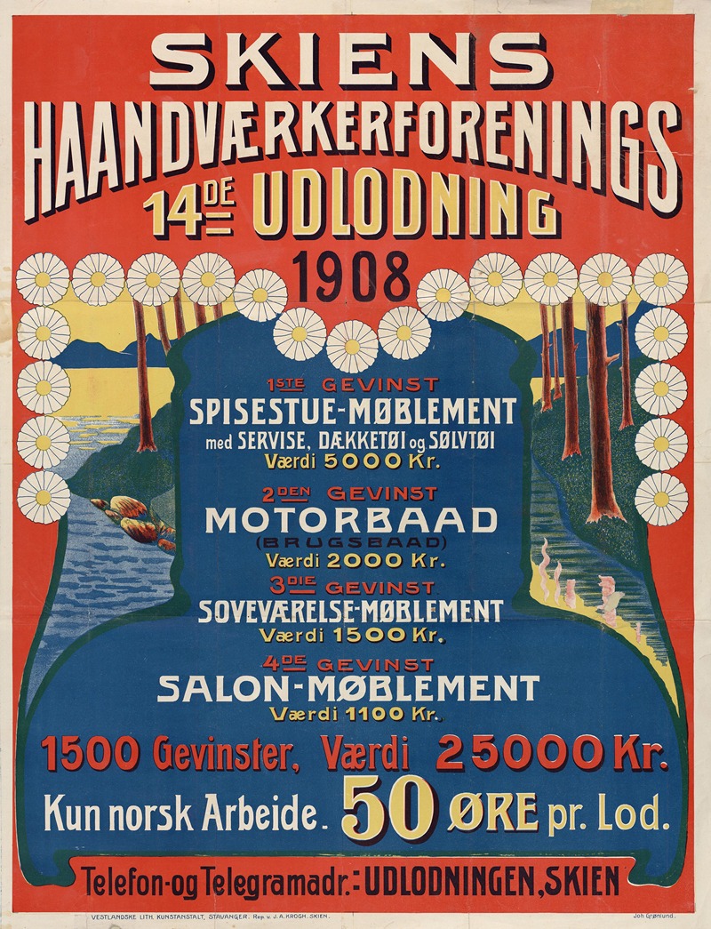 Skiens Haandværkerforenings 14de utlodning 1908 — Joh Grønlund
