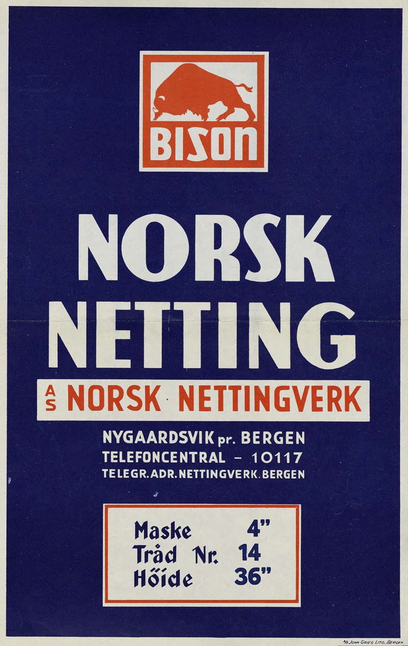 Bison ; norsk netting by John Grieg lito — digital art print download