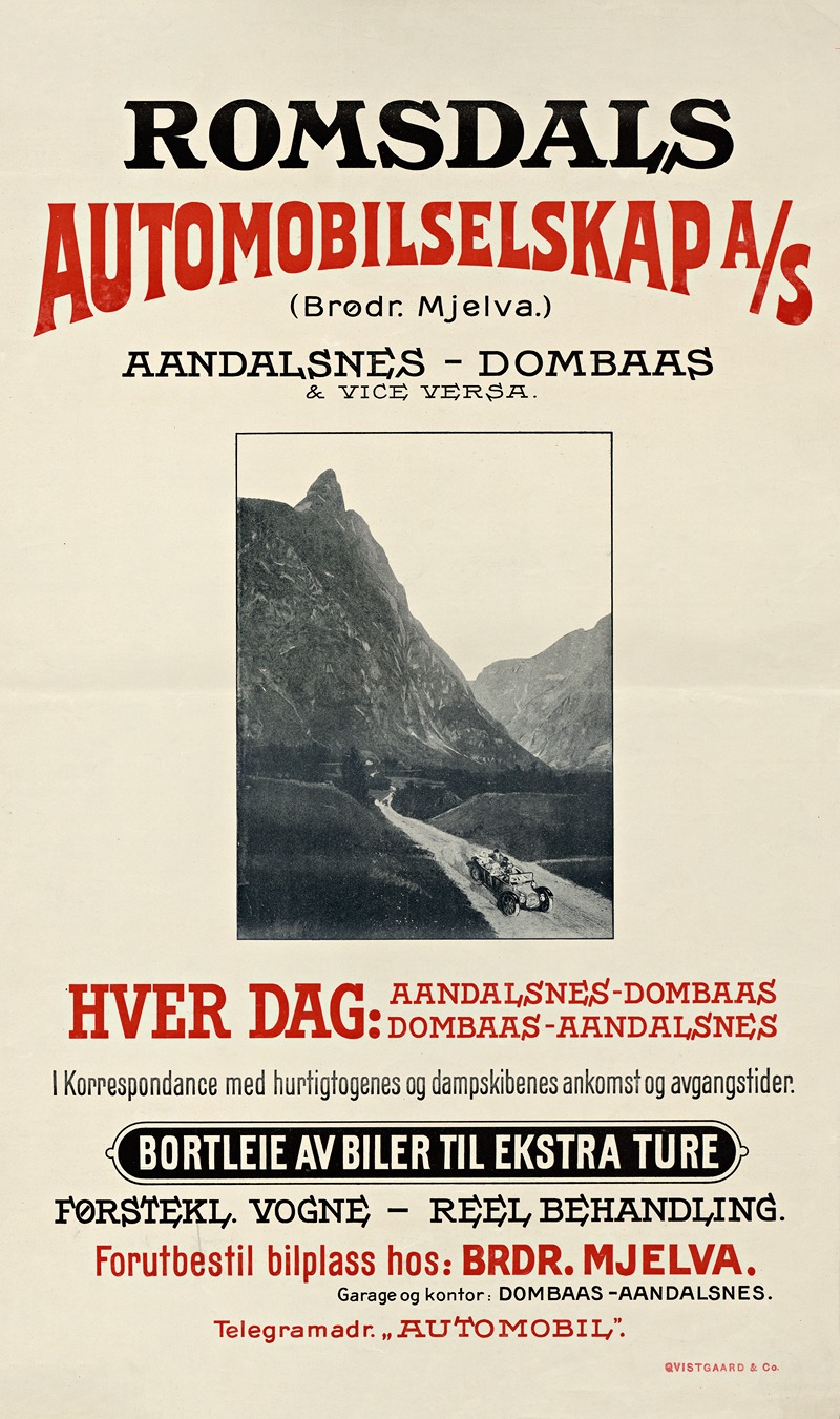 Romsdals Automobilselskap by Qvistgaard & Co. Lito, 1924 — digital art print download