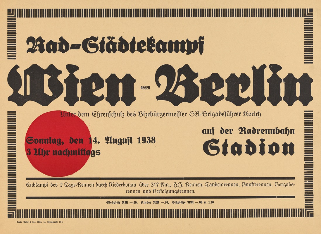 Rad-Städtekampf Wien gegen Berlin by Sailer & Co., 1938 — digital art print download