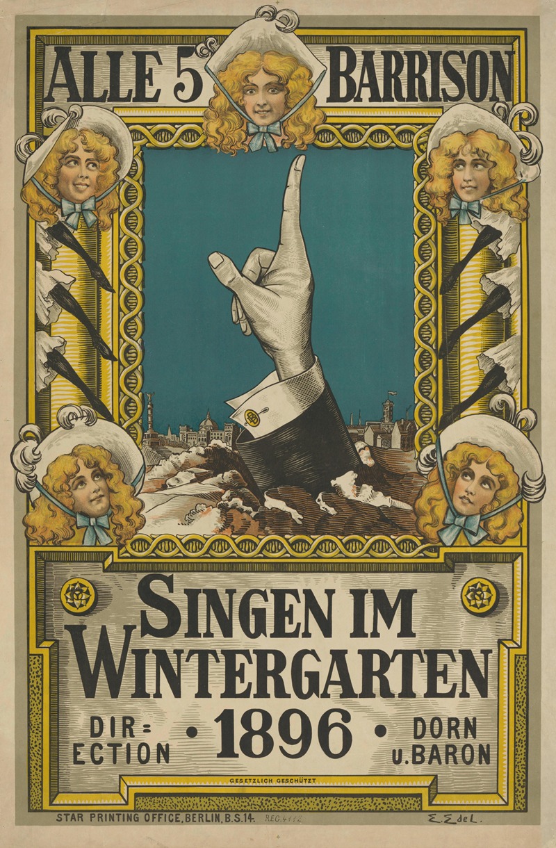 Alle 5 Barrison singen im Wintergarten by Edmund Edel, 1896 — digital art print download