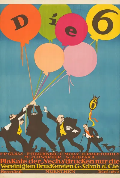Die 6. Plakate der Sechs drucken nur die Vereinigten Druckereien G. Schuh & Cie by Emil Preetorius, 1914 — digital art…