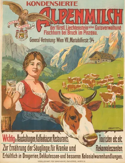 Kondensierte Alpenmilch von Fischhorn bei Bruck im Pinzgau by Emil Ranzenhofer, 1900 — digital art print download
