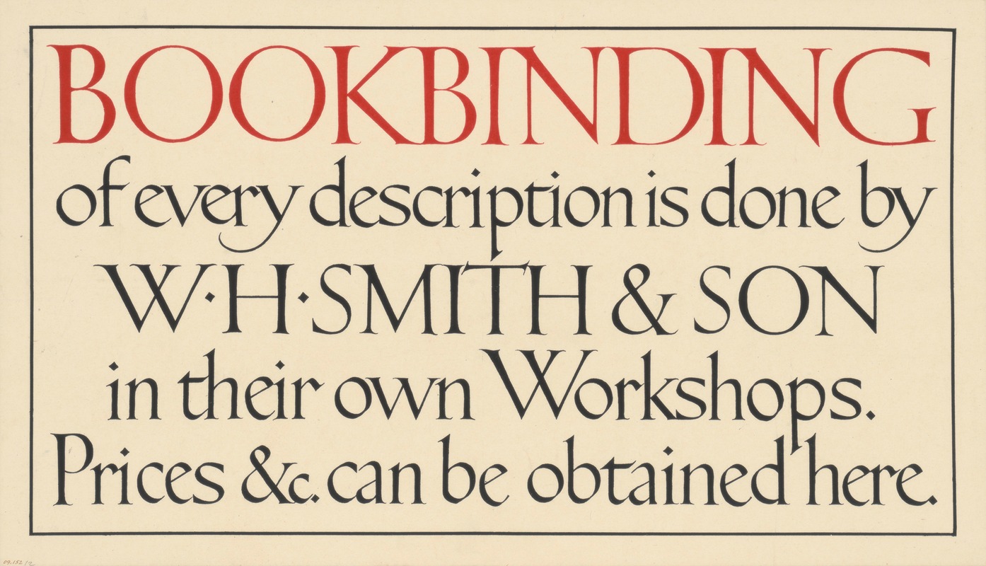 Book Binding of Every Description is Done by W. H. Smith & Son — Eric Gill