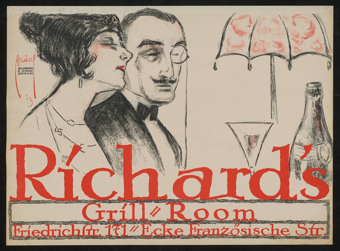 Richard's Grill. Paar am Tisch by Ernst Deutsch, 1913 — digital art print download