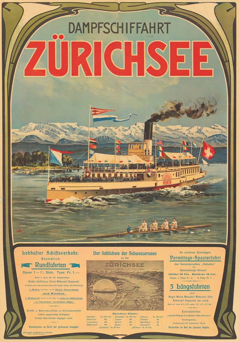 Dampfschiffahrt Zürichsee by H. Rüegg & Co., 1900 — digital art print download