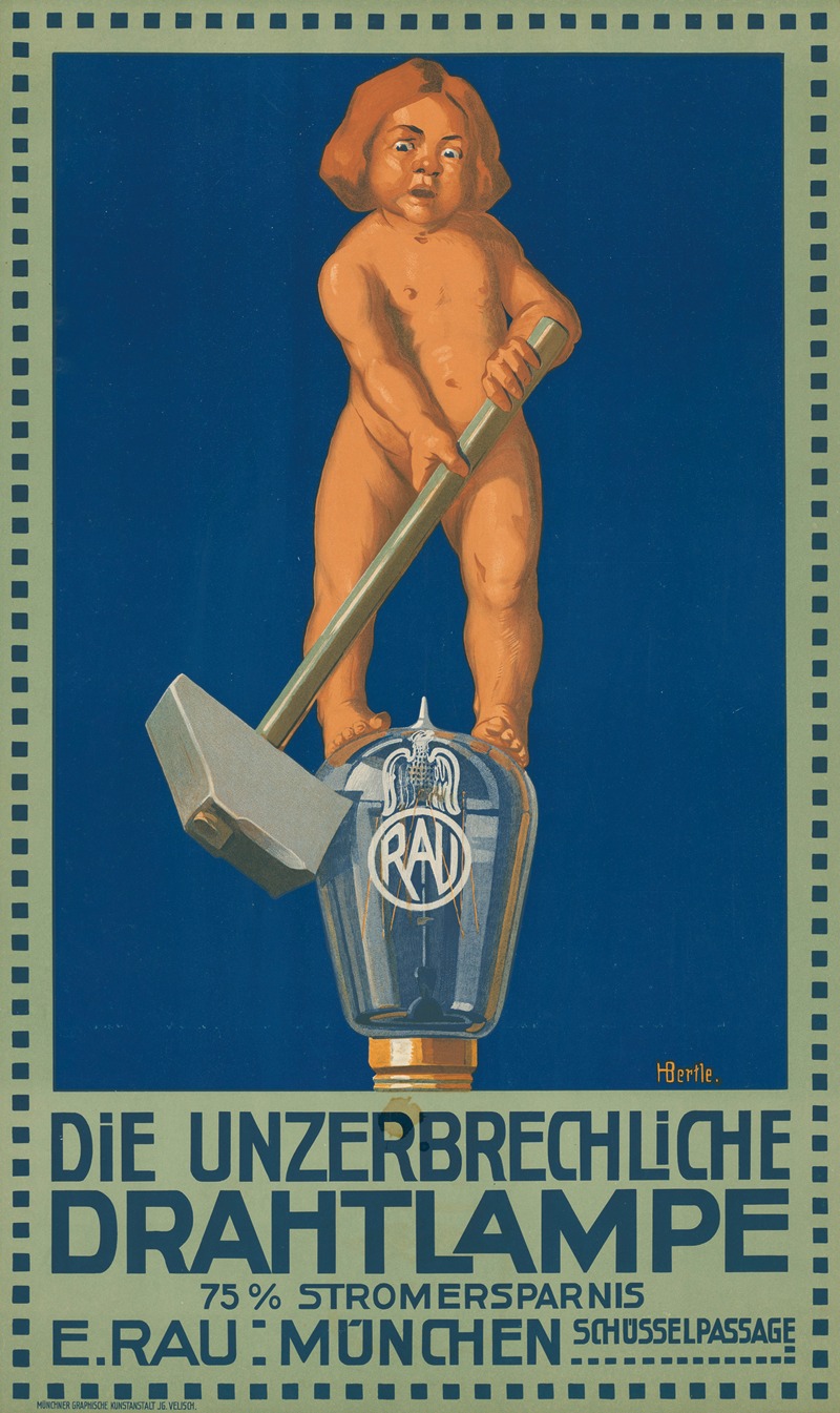 Die unzerbrechliche Drahtlampe, E. Rau by Hans Bertle, 1910 — digital art print download
