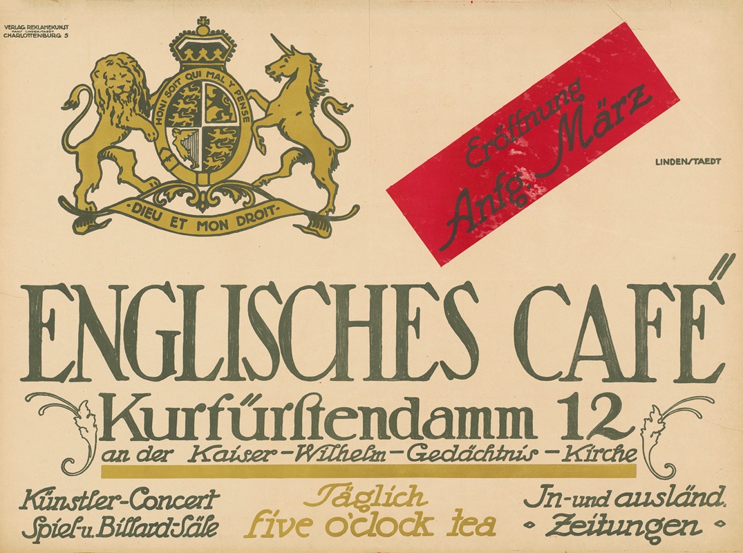 Englisches Café. Kurfürstendamm 12 by Hans Lindenstaedt, 1911 — digital art print download
