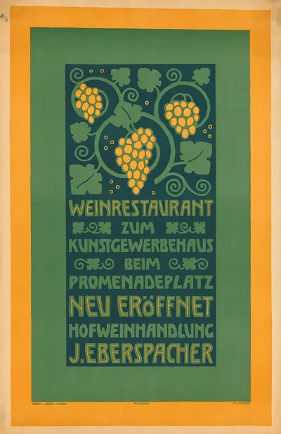 Weinrestaurant zum Kunstgewerbehaus. Hofweinhandlung J. Eberspacher by Maria La Roche, 1893 - 1913 — digital art print…