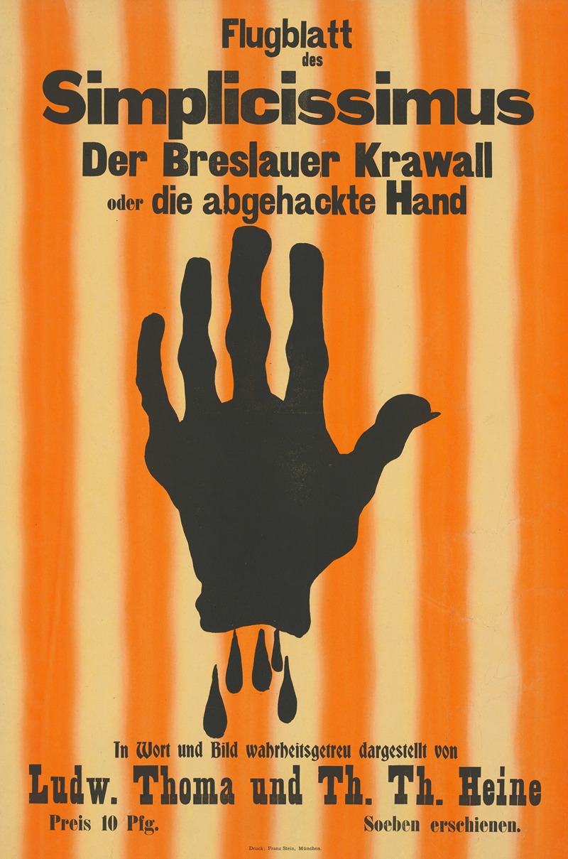 Flugblatt des Simplicissimus. Der Breslauer Krawall oder die abgehackte Hand by Томас Теодор Хейн, 1907 — digital art print…