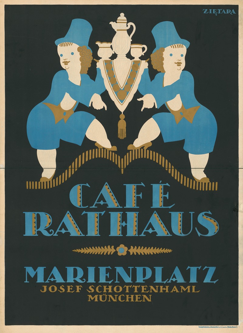 Café Rathaus Marienplatz by Valenty Zietara, 1912 — digital art print download