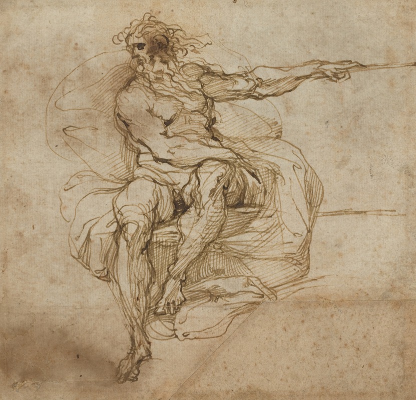 Seated Male Nude (recto) by Агостино Караччи, 1600-1602 — digital art print download