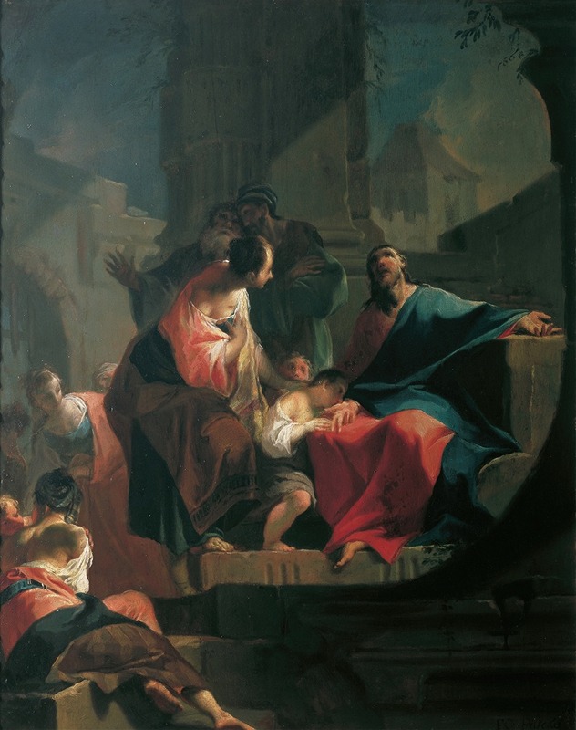 Christ blesses the children by Франц Антон Палько — digital art print download