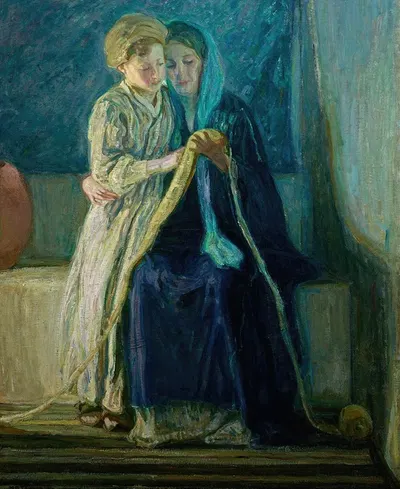 Christ and His Mother Studying the Scriptures by Henry Ossawa Tanner, c. 1908 — digital art print download