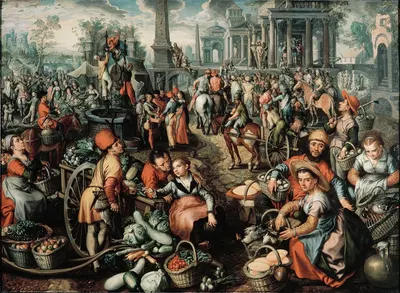 Market Scene, Ecce Homo, the Flagellation and the Carrying of the Cross by Иоахим Бёйкелар, 1561 — digital art print download