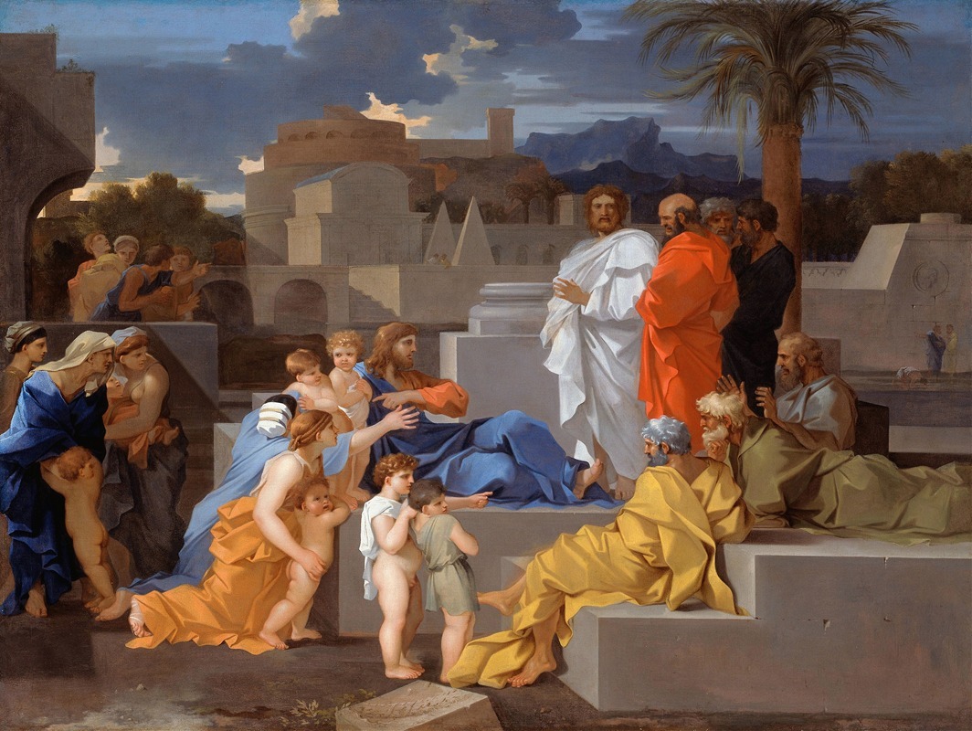 Christ Receiving the Children by Себастьен Бурдон, c. 1655 — digital art print download