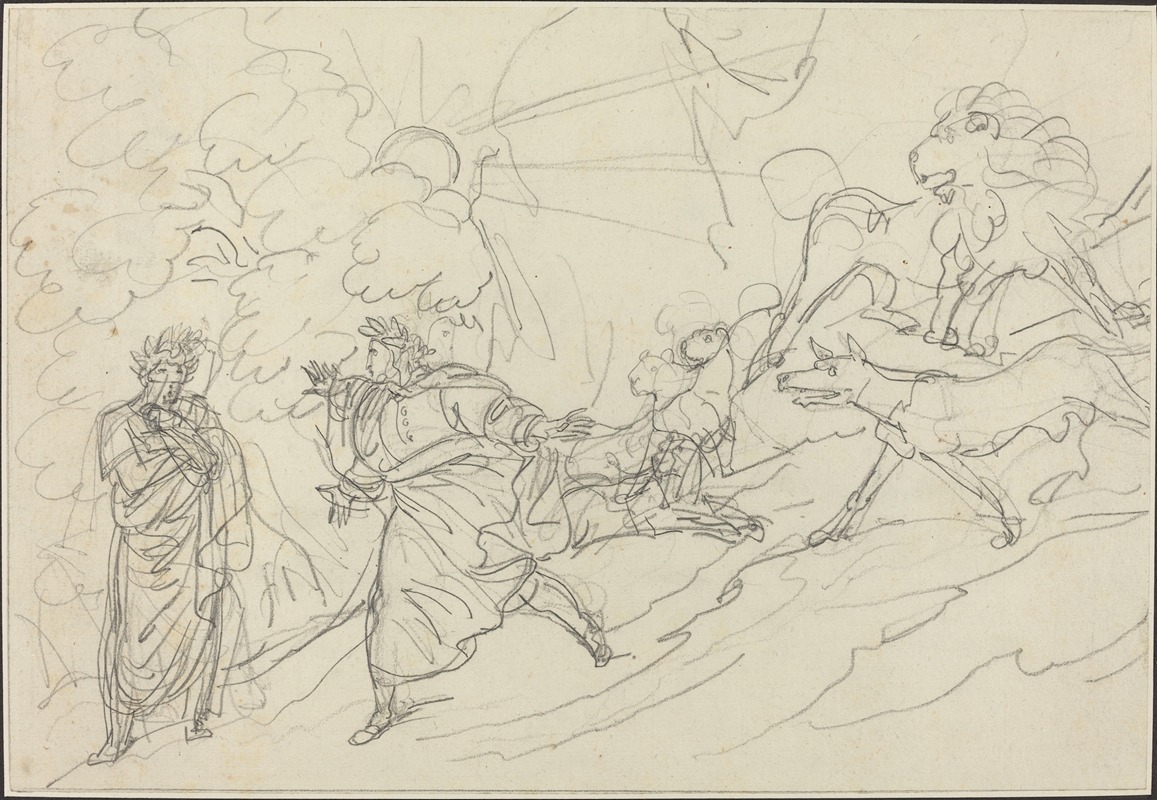 Dante Flees the Wild Beasts and Meets Virgil — Bartolomeo Pinelli