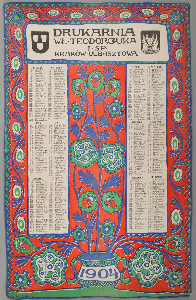 Kalendarz ścienny by Генрик Узиембло, 1904 — digital art print download