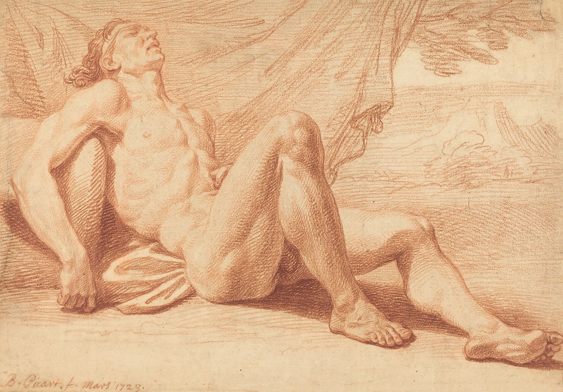 A Reclining Male Nude by Бернар Пикара, 1723 — digital art print download