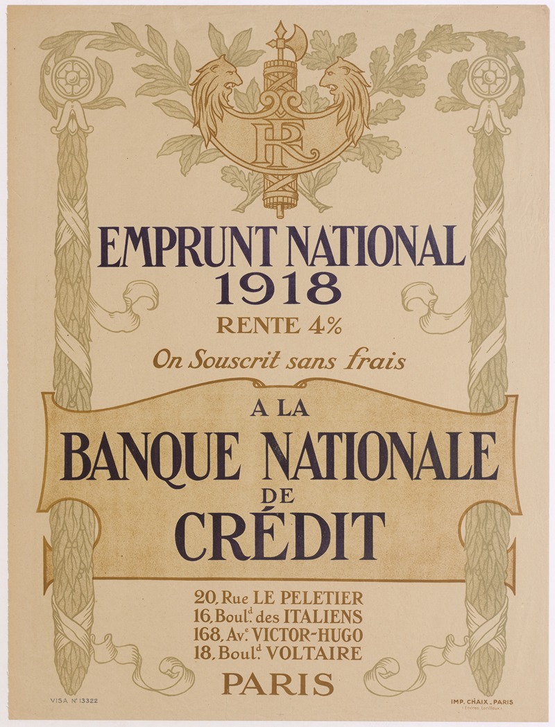 Emprunt National 1918 by Imp. Chaix, 1918 — digital art print download