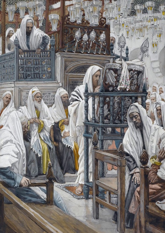 Jesus Unrolls the Book in the Synagogue — James Tissot