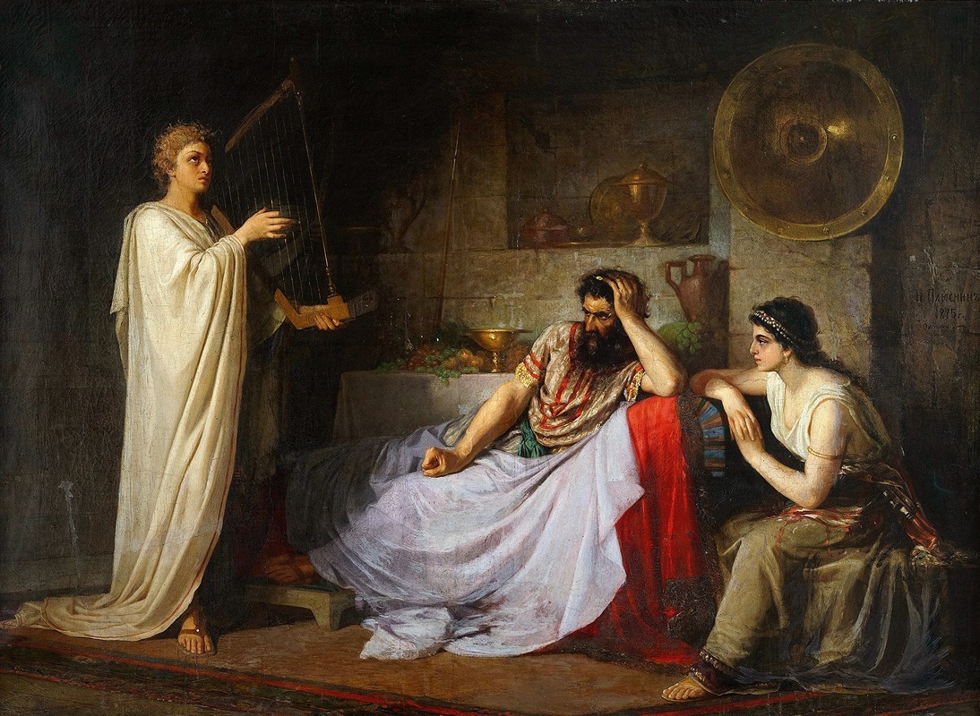 David Playing the Harp to Saul by Nikolai Mikhailovich Plyusnin, 1873 — digital art print download