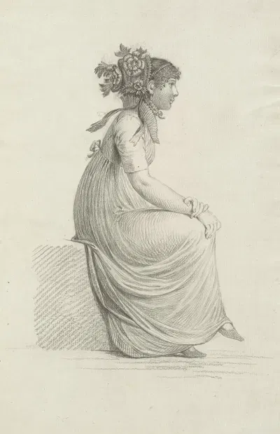 A Seated Young Woman Wearing a Fashionable Hat by Carl Wilhelm Kolbe the elder, 1800-1803 — digital art print download
