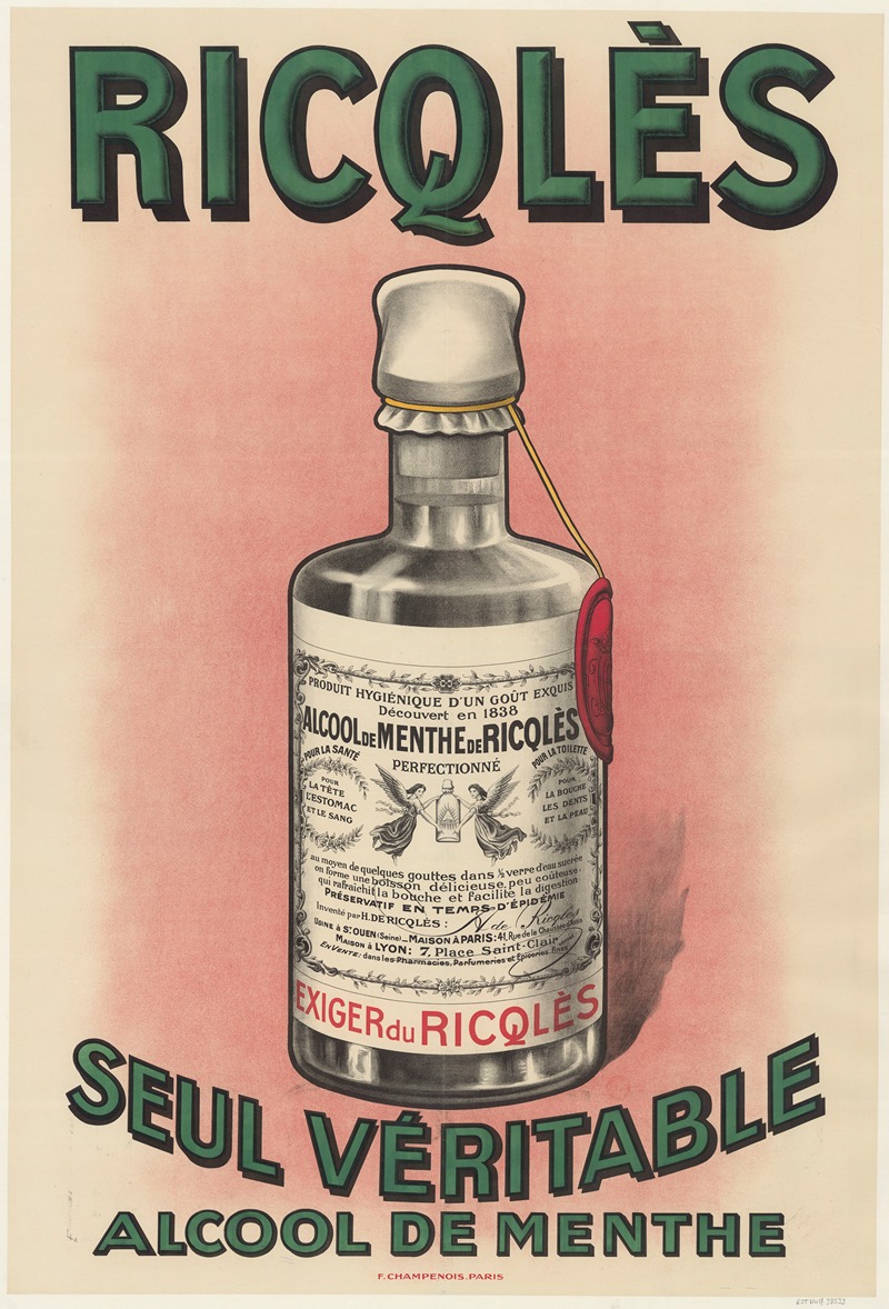 Ricqlès, seul véritable alcool de menthe — Имп. Ф. Шампеноа